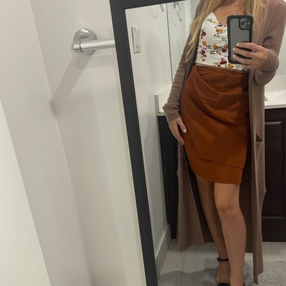 3.1 Phillip Lim Wrap Skirt Cognac Rust Brown Aysmmetrical Size 6 Medium - Picture 3 of 5